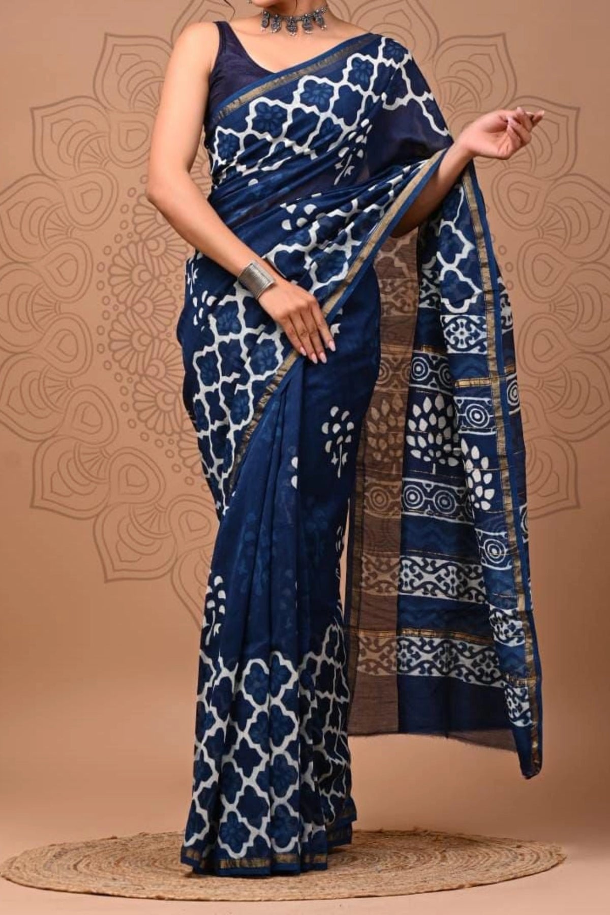 Indigo Heritage Print Saree