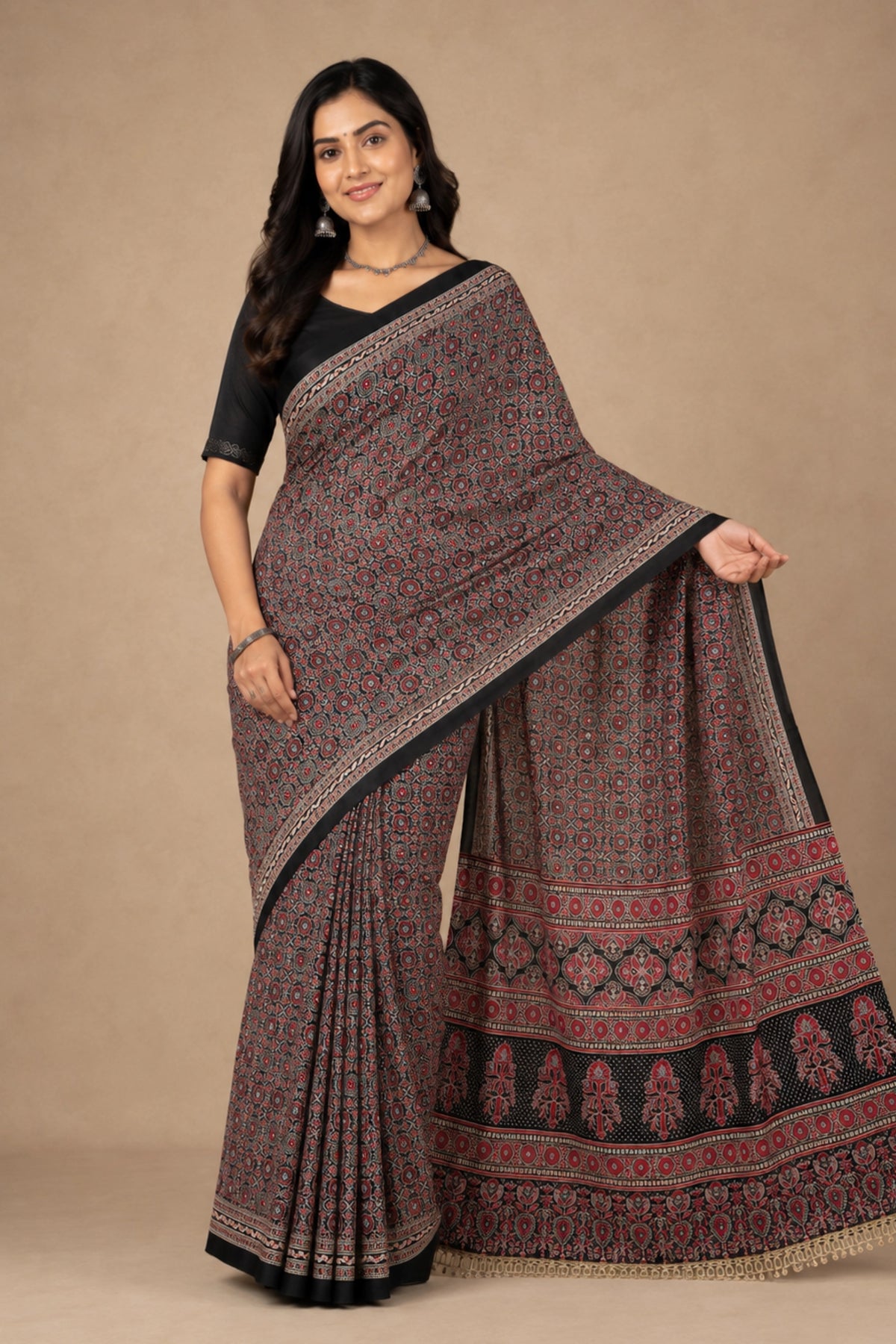 Black Ajrakh Heritage Saree