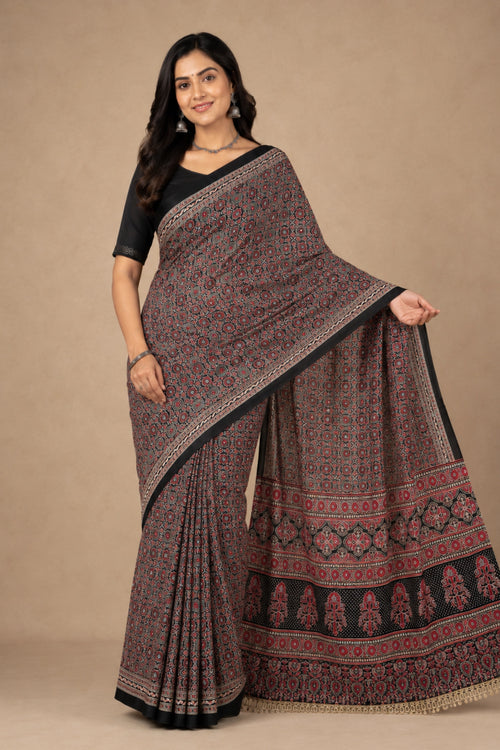 Black Ajrakh Heritage Saree