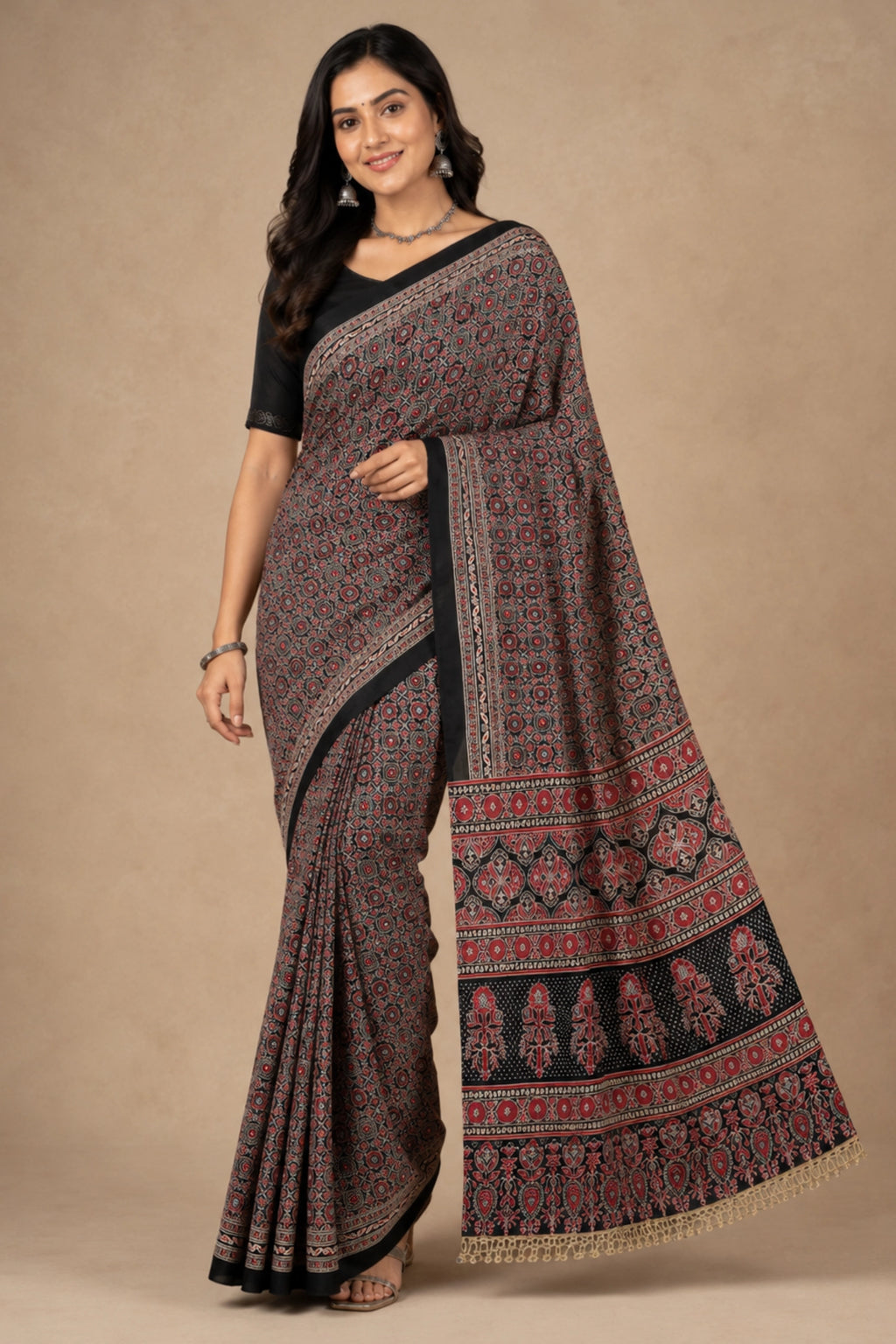 Black Ajrakh Heritage Saree