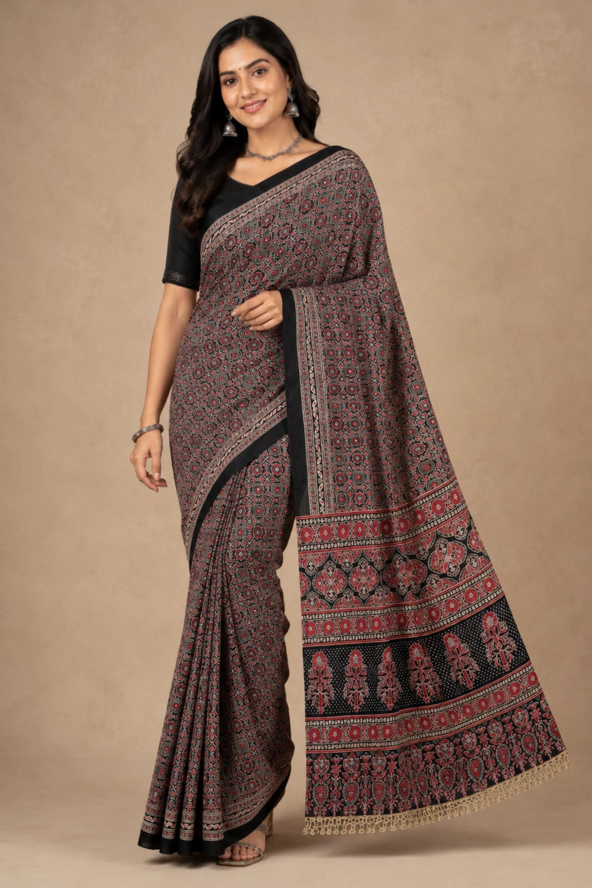 Black Ajrakh Heritage Saree