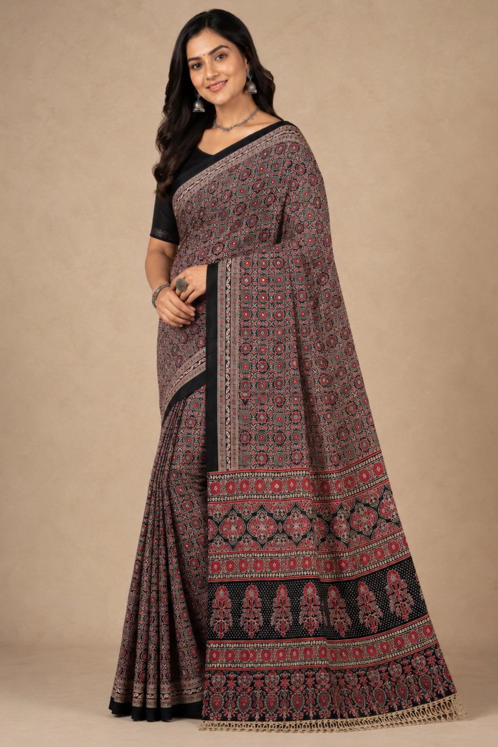 Black Ajrakh Heritage Saree