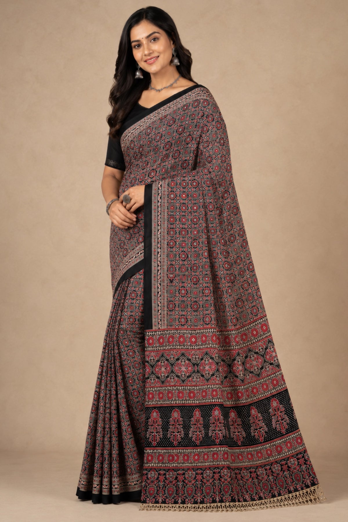 Black Ajrakh Heritage Saree