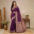 Royal Purple Dola Silk-Style Saree with Floral Zari Pallu