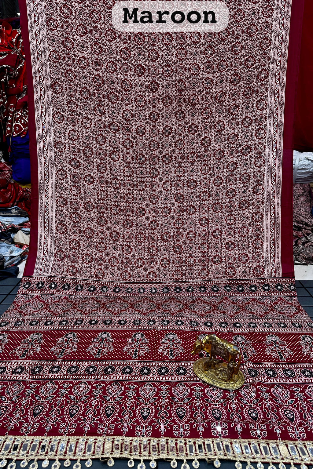 Maroon Ajrakh Heritage Saree