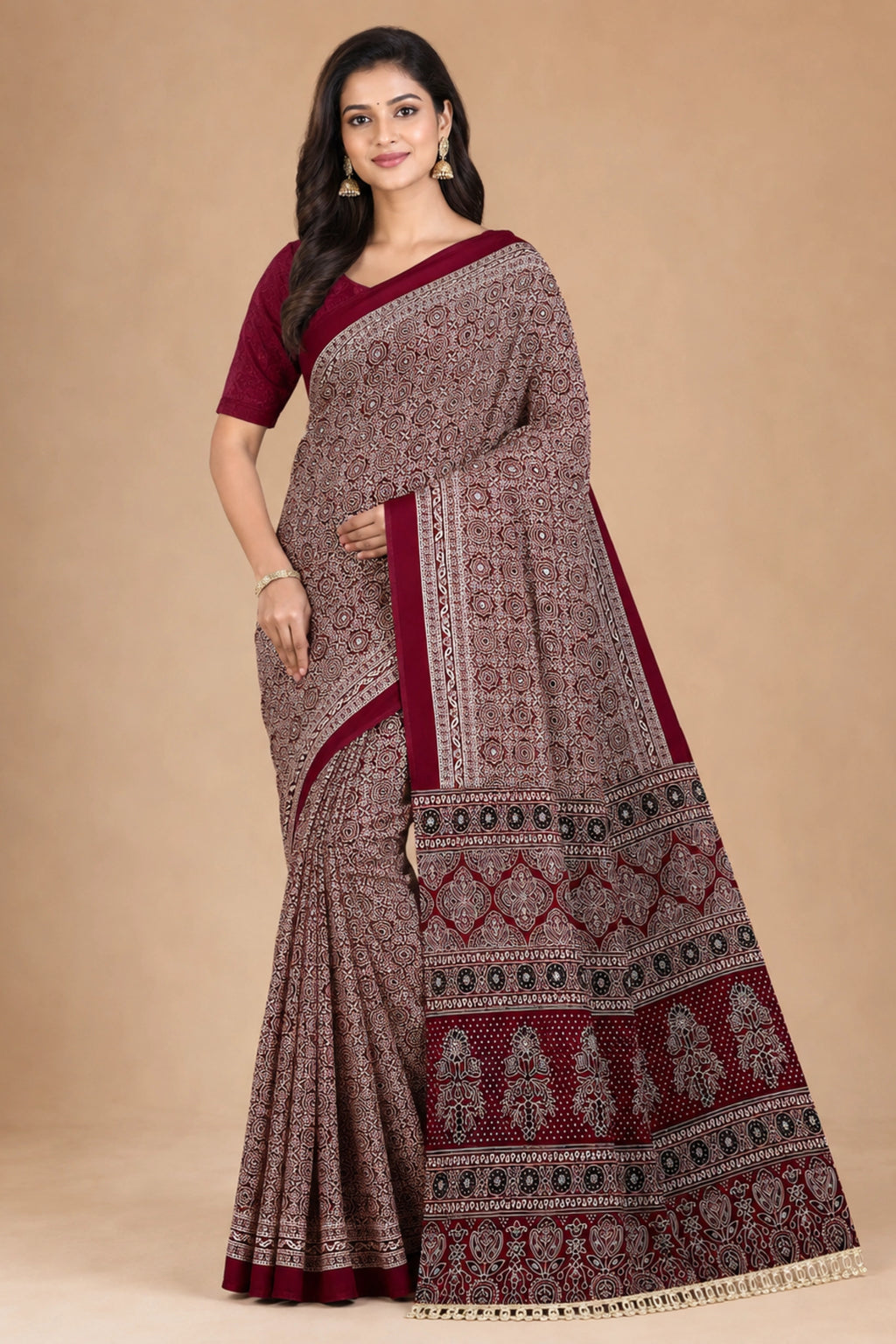 Maroon Ajrakh Heritage Saree