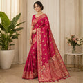 Rani Pink Dola Silk-Style Saree with Floral Zari Pallu