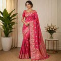 Coral Pink Dola Silk-Style Saree with Floral Zari Pallu