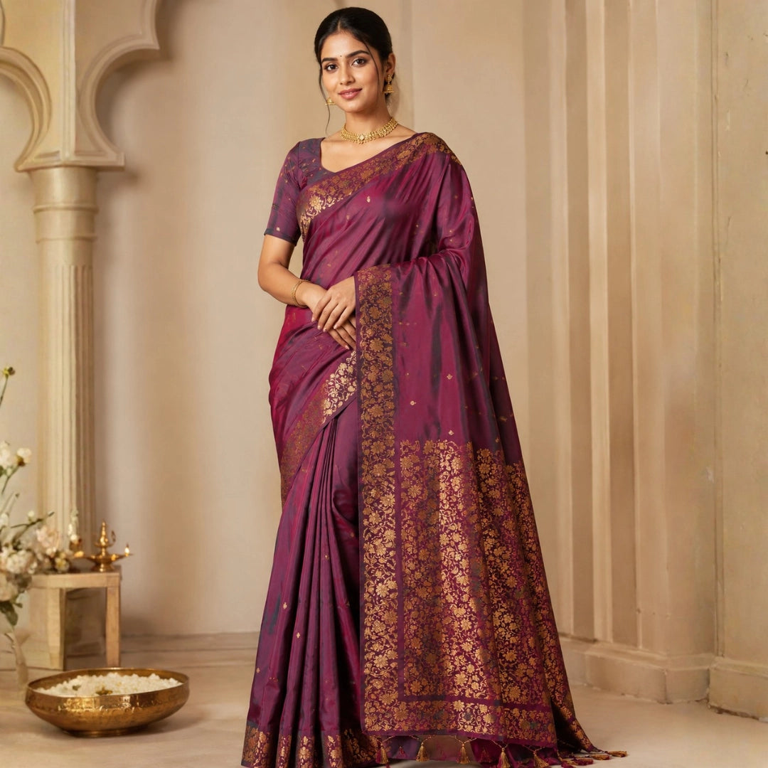 Rosewood Dual-Tone Zari Saree