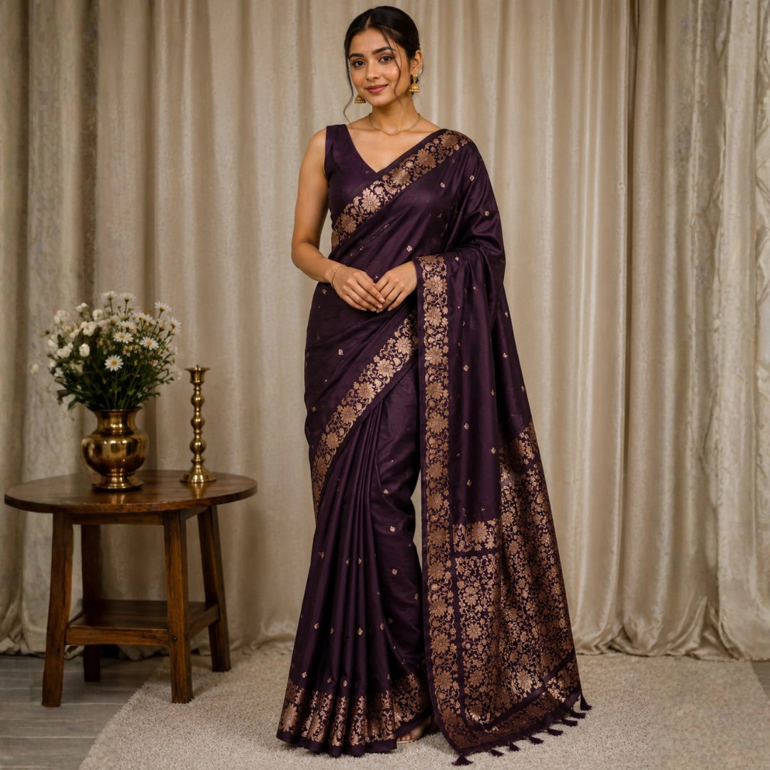 Midnight Plum Zari Saree