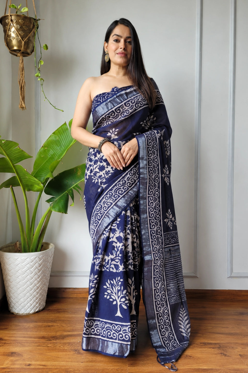 Indigo Botanical Print Saree