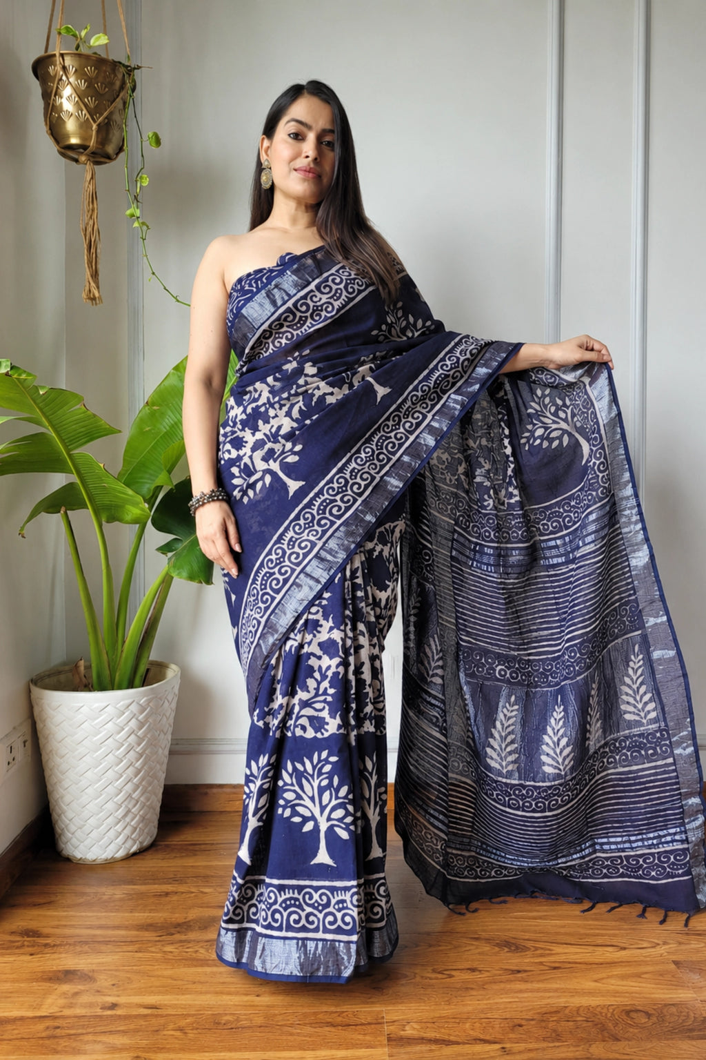 Indigo Botanical Print Saree