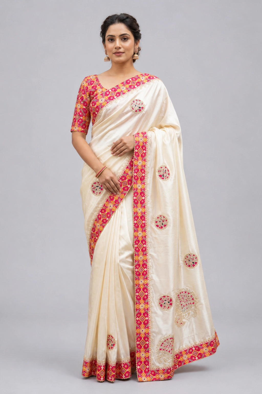 Ivory Festive Embroidered Saree