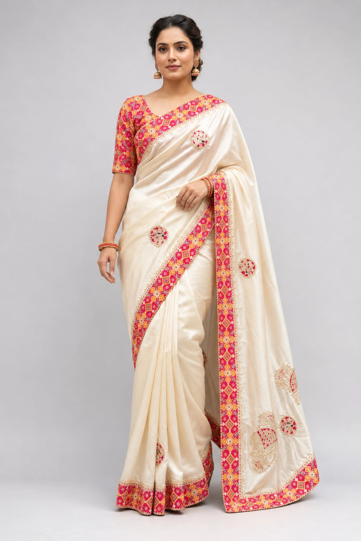 Ivory Festive Embroidered Saree