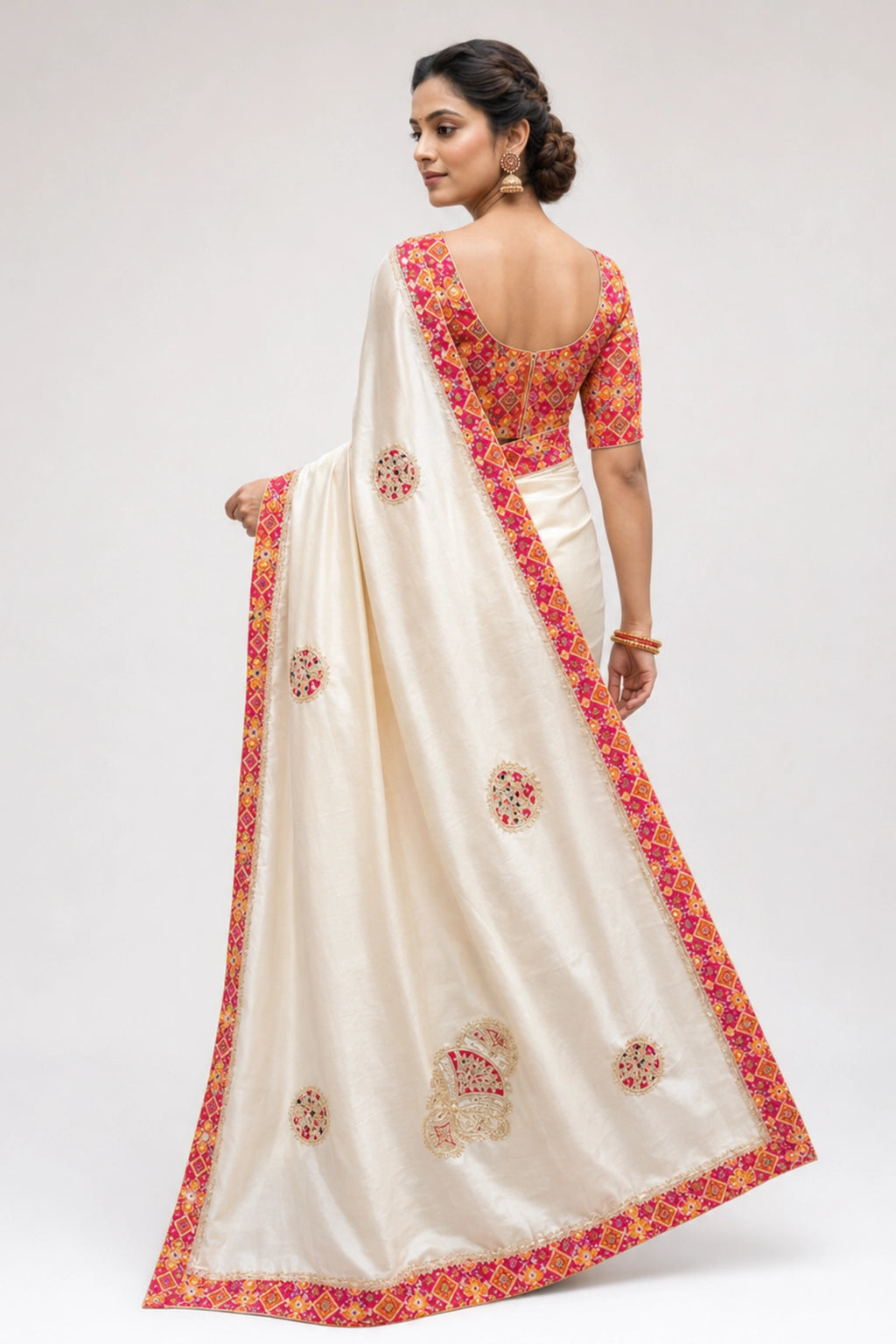 Ivory Festive Embroidered Saree