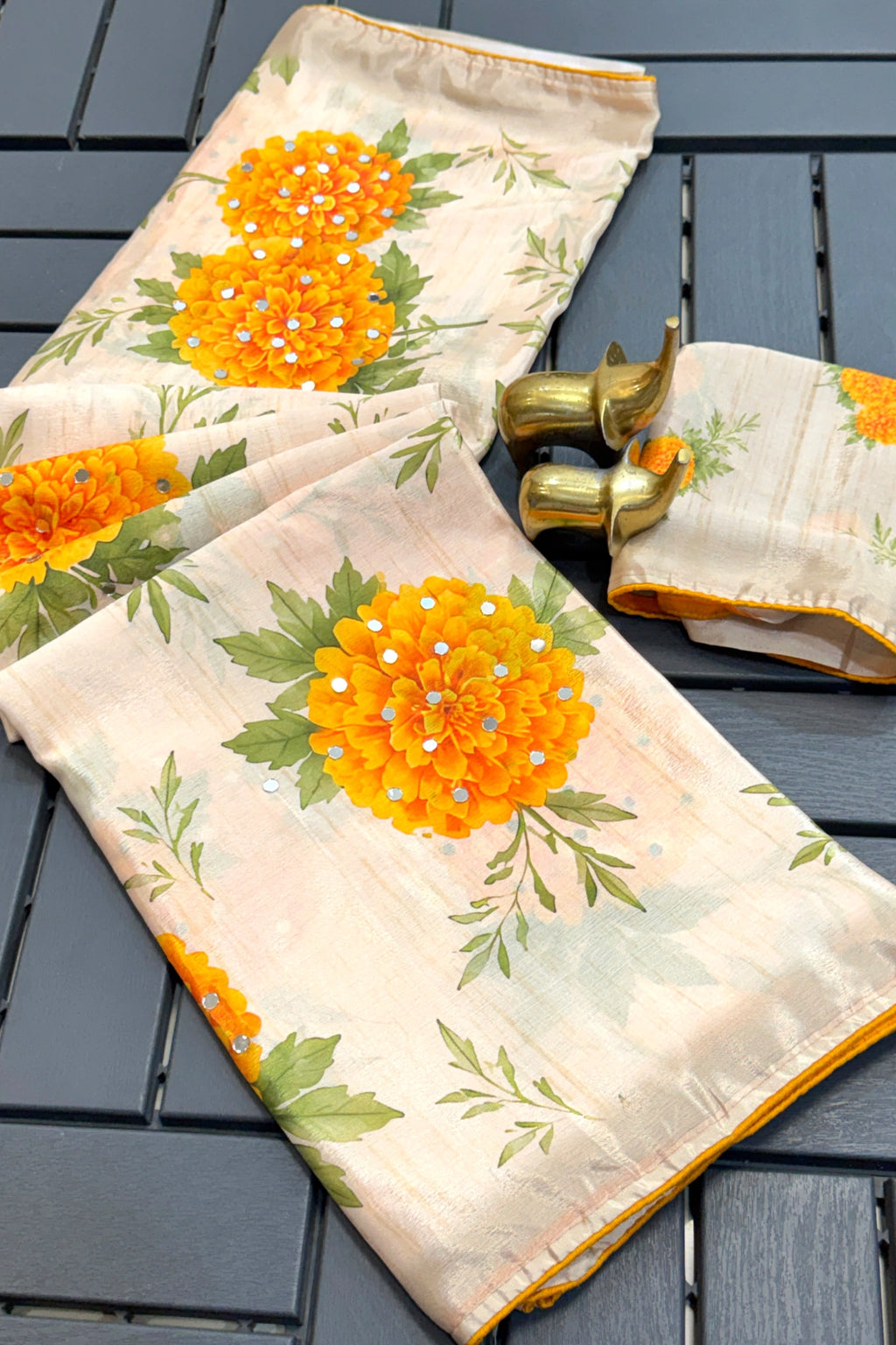 Marigold Bloom Ivory Saree