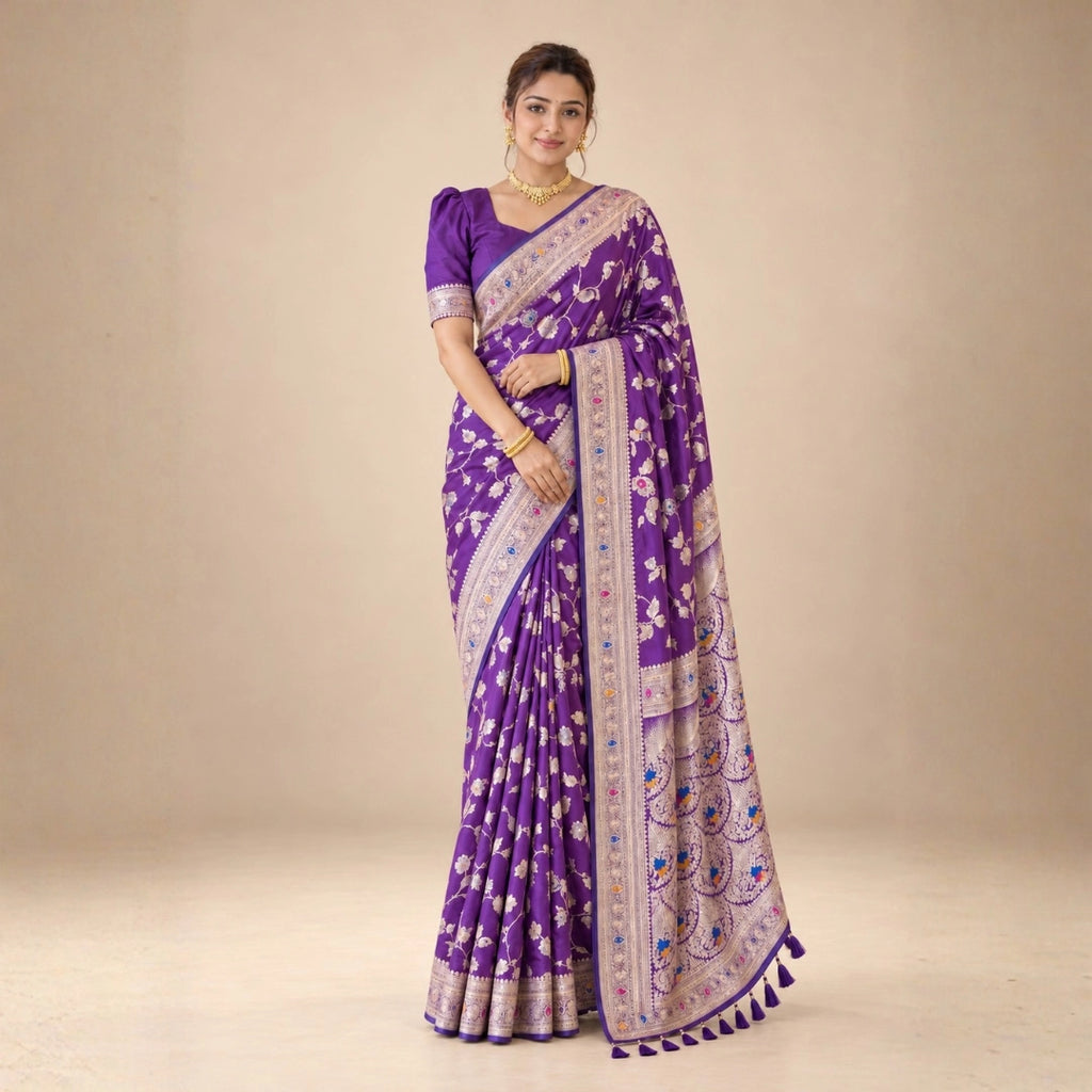Royal Purple Meenakari Floral Woven Saree