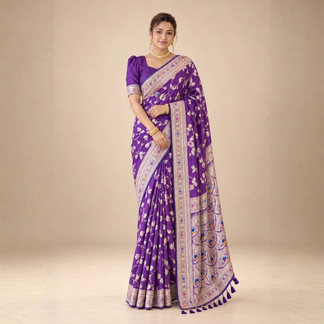 Royal Purple Meenakari Floral Woven Saree