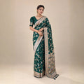 Emerald Green Meenakari Floral Woven Saree