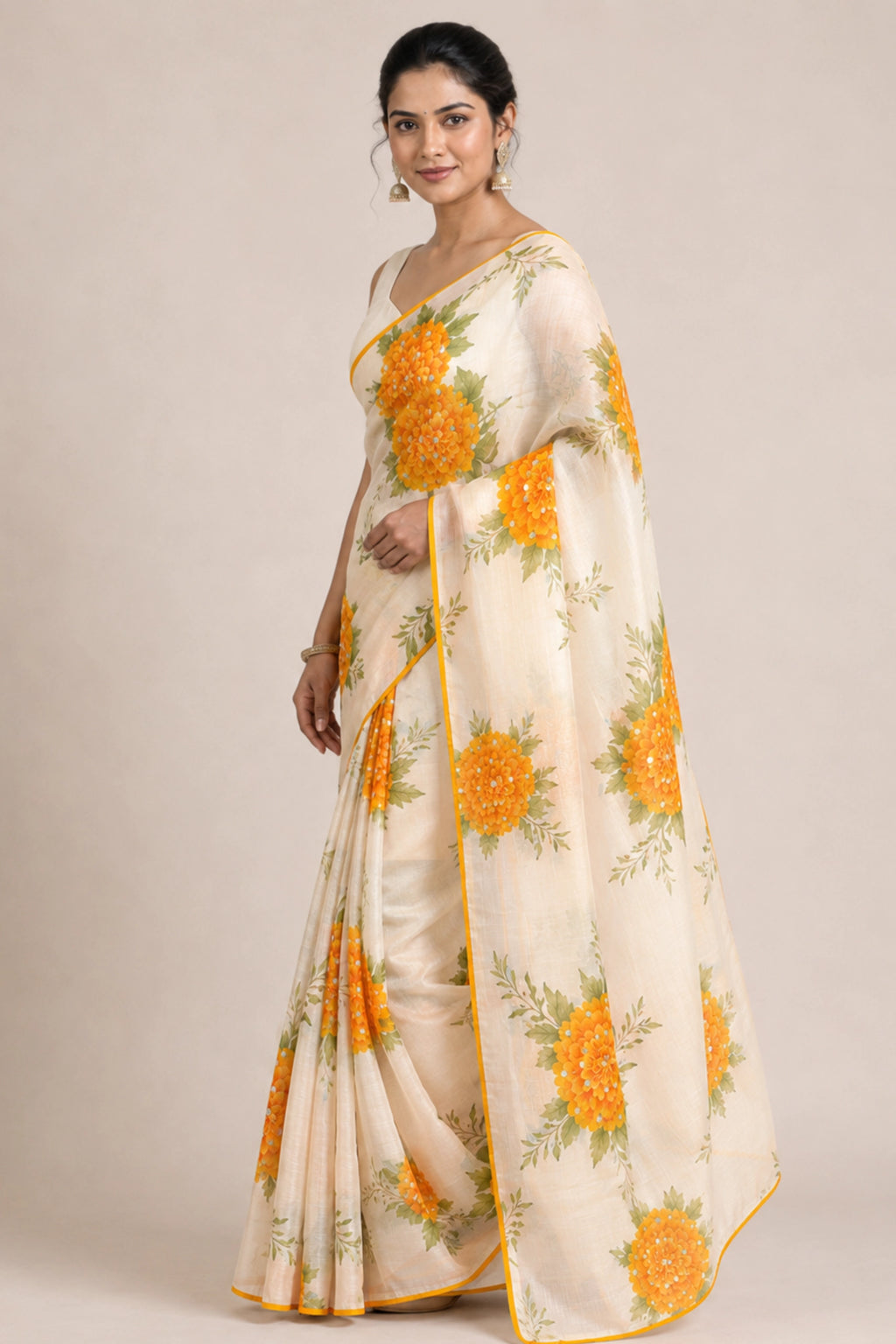 Marigold Bloom Ivory Saree