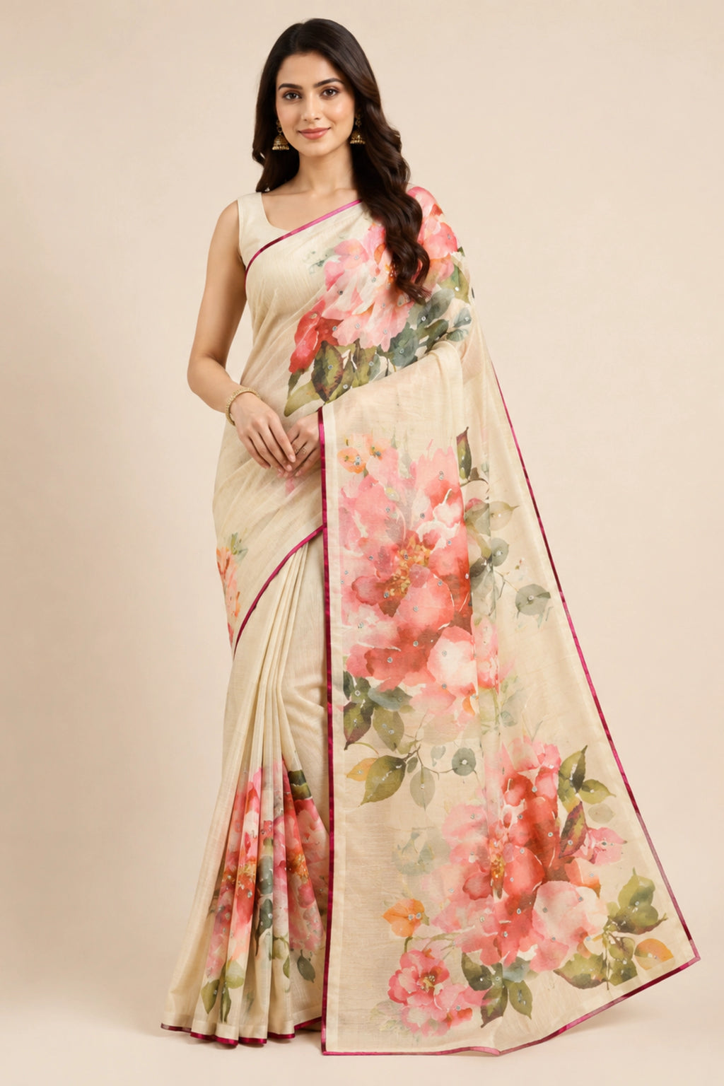 Peach Garden Ivory Saree.