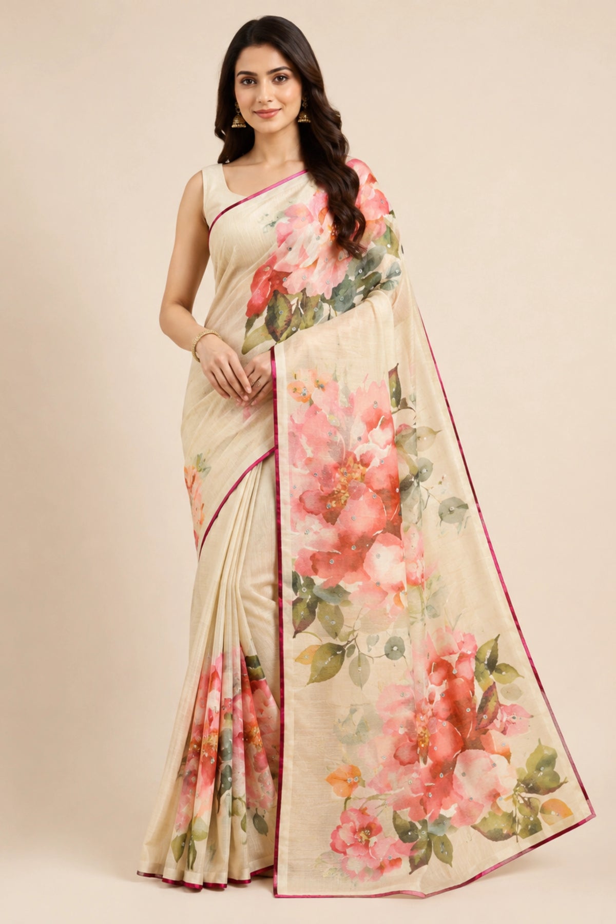 Peach Garden Ivory Saree.