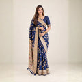 Navy Blue Meenakari Floral Woven Saree
