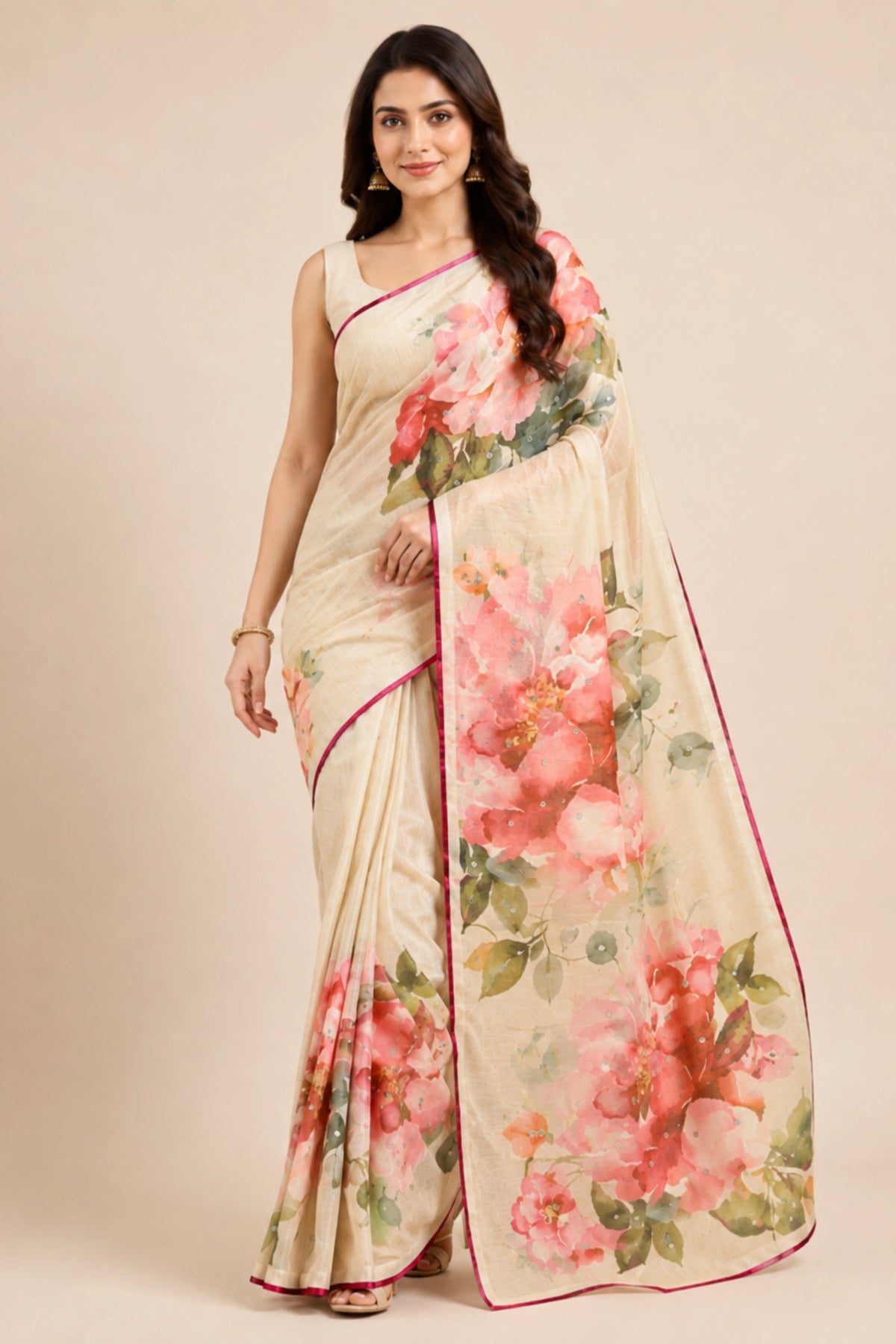 Peach Garden Ivory Saree.
