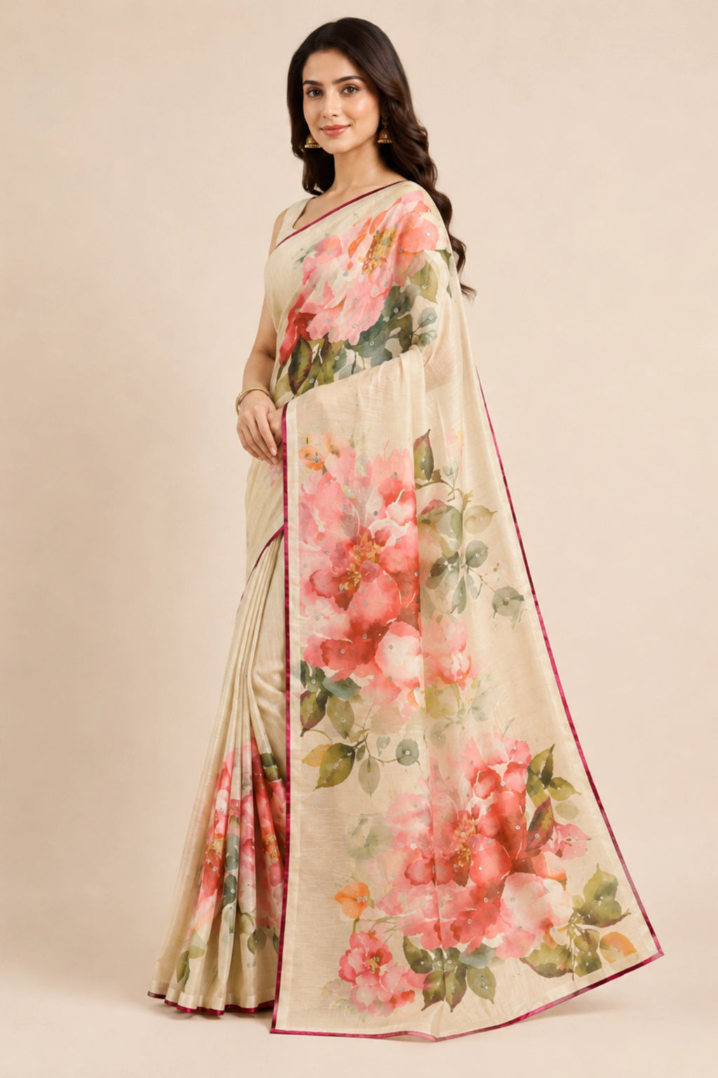 Peach Garden Ivory Saree.