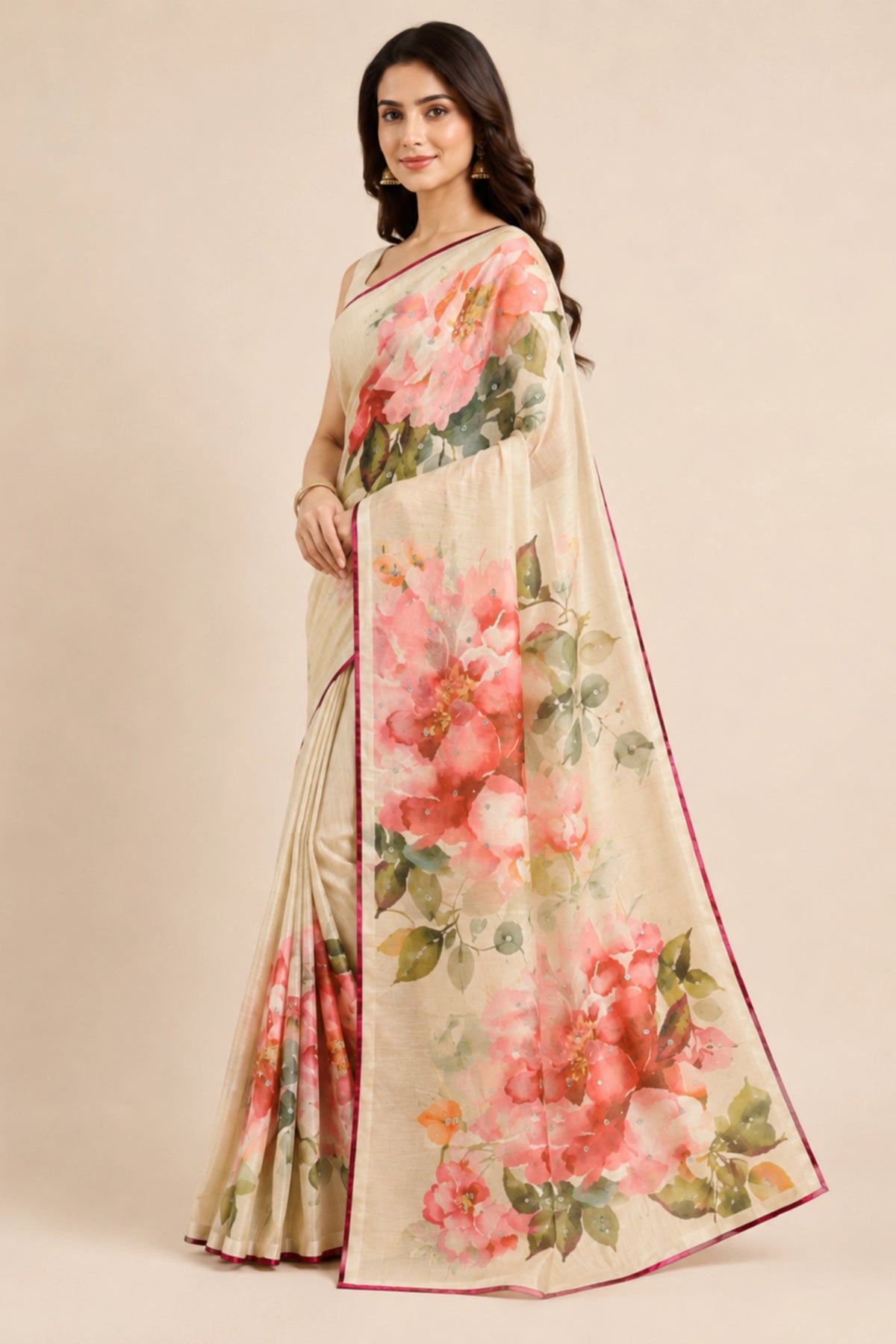 Peach Garden Ivory Saree.