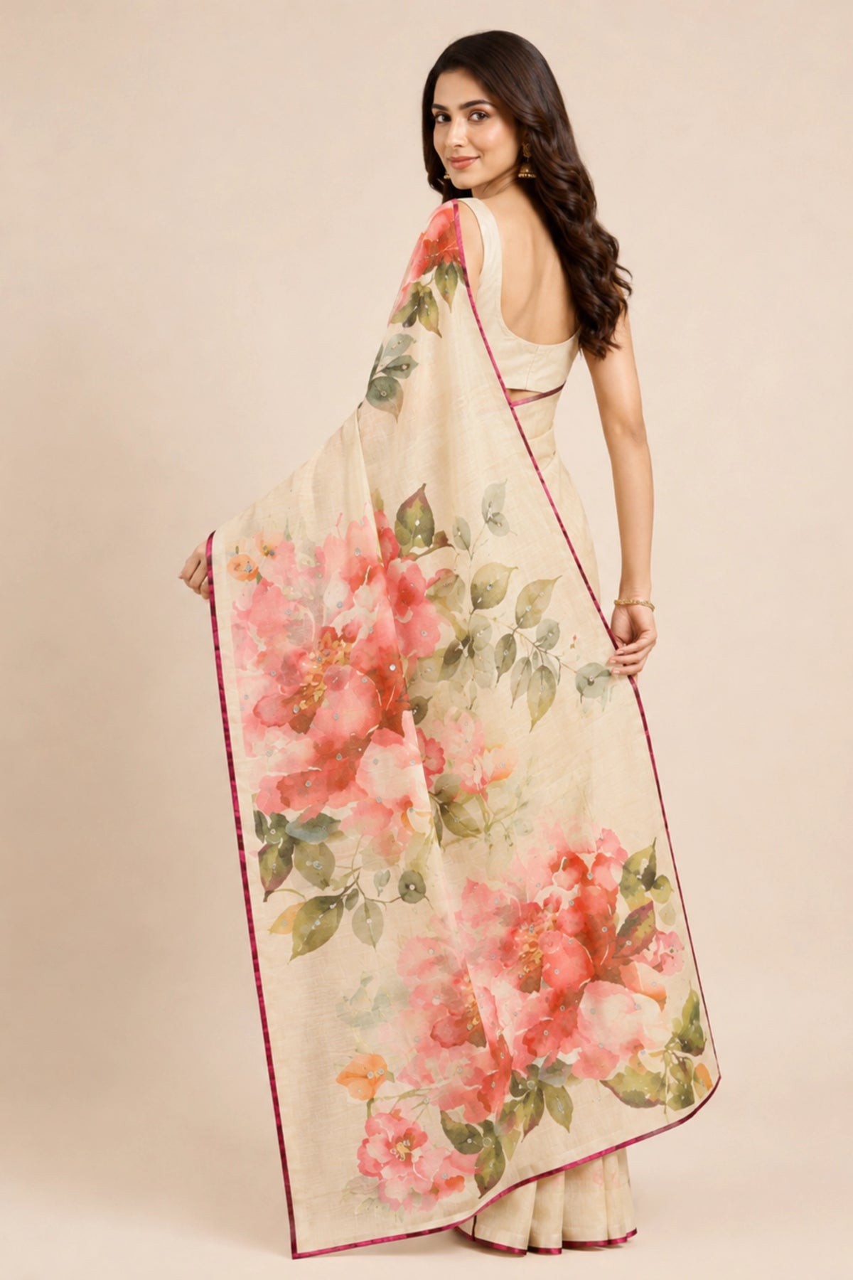 Peach Garden Ivory Saree.