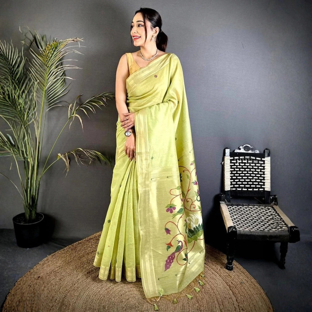 Lime Green Floral Pallu Saree