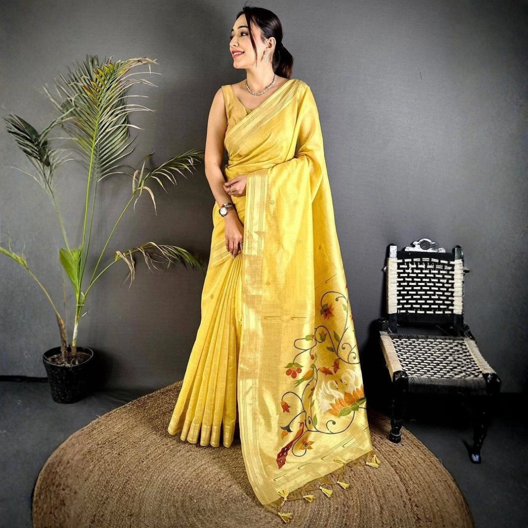 Golden Yellow Floral Pallu Saree