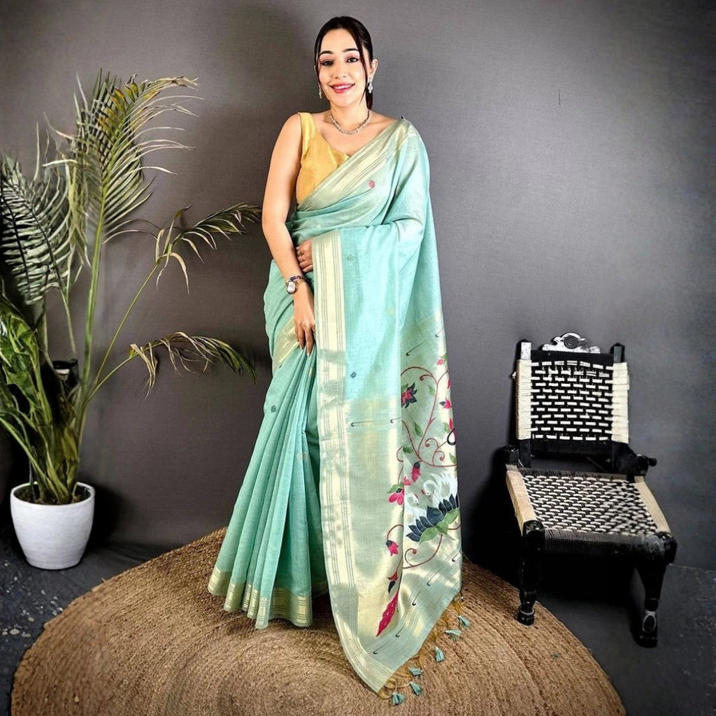 Mint Green Floral Pallu Saree