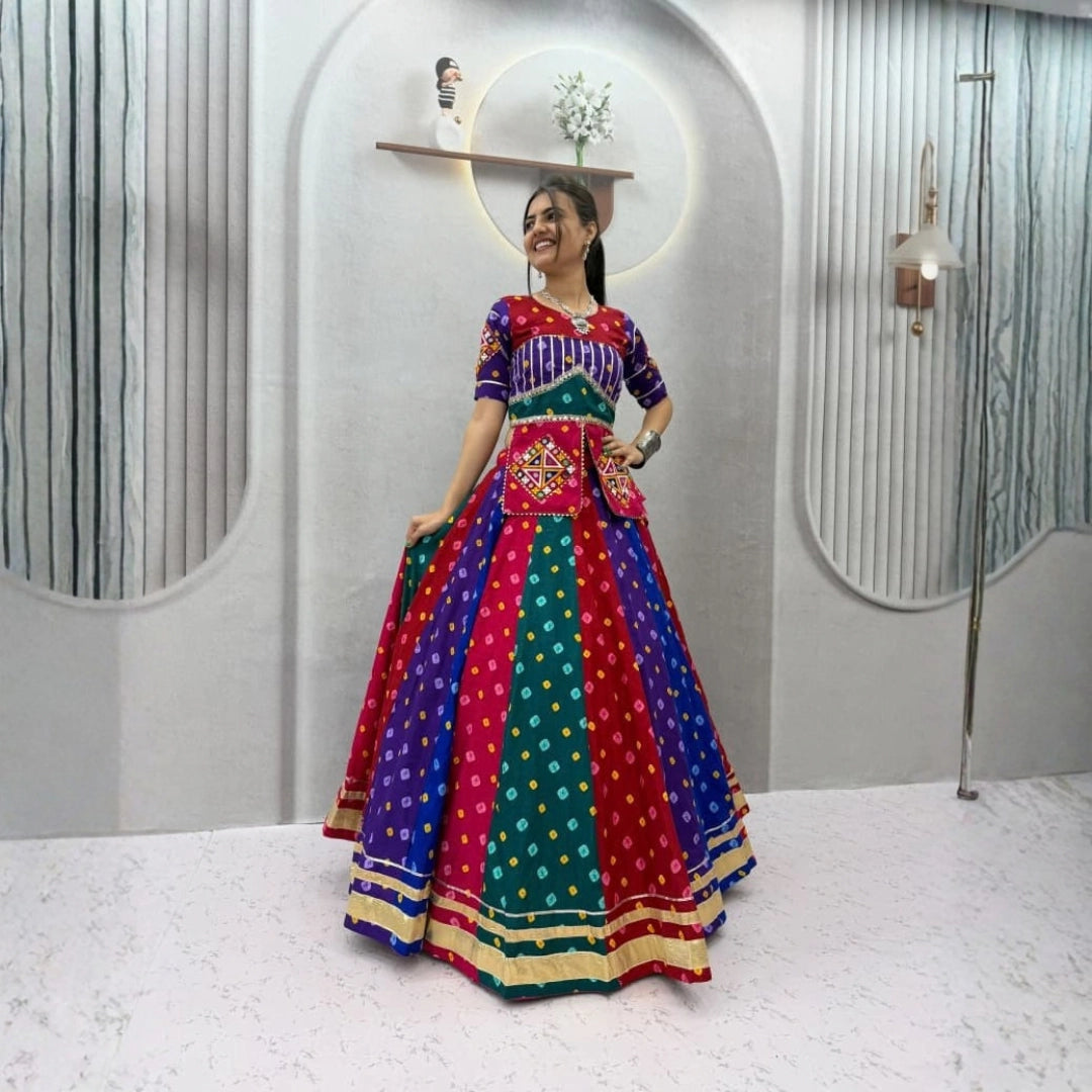 Multicolour Panelled Lehenga Set