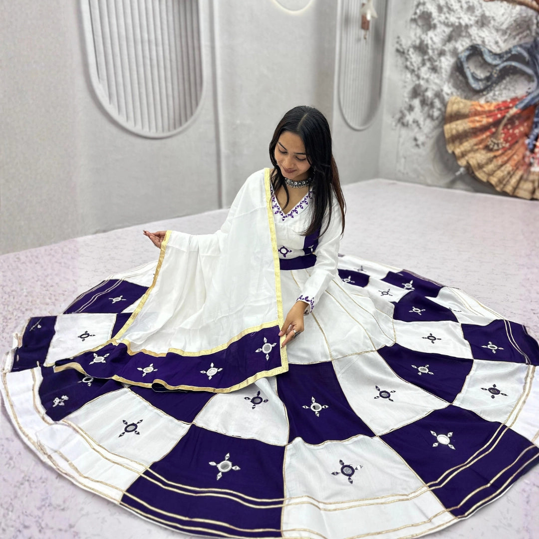 Ivory & Blue Panelled Lehenga Set