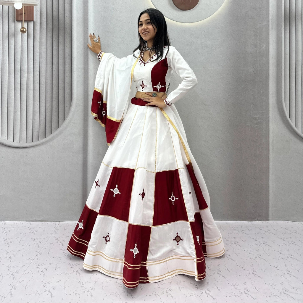 Ivory & Wine Panelled Lehenga Choli Set