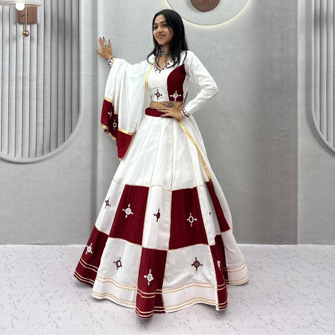 Ivory & Wine Panelled Lehenga Choli Set