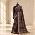 Deep Brown Pure Ajrakh Silk Saree