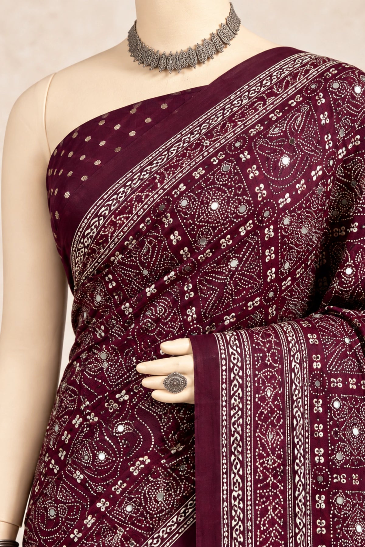 Wine Pure Ajrakh Silk Saree