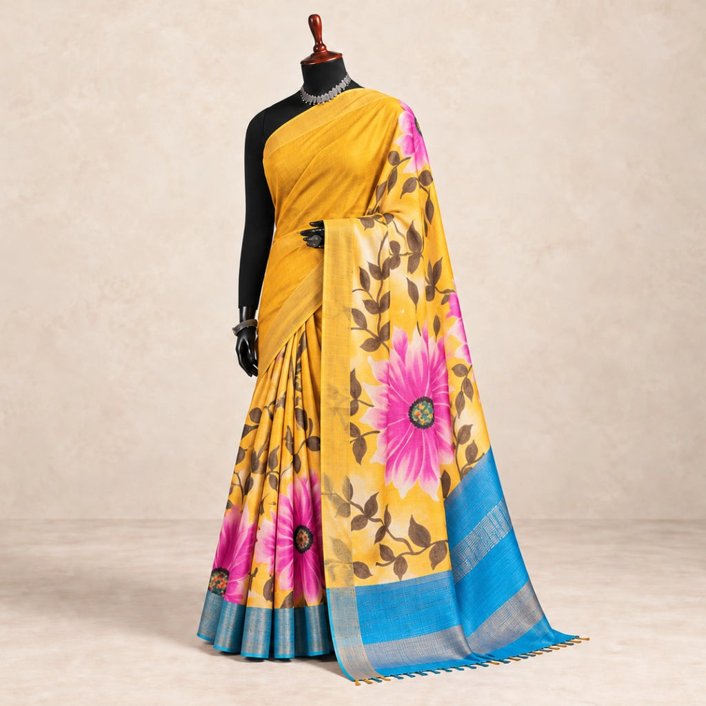 Pink Blossom Tussar Silk Saree