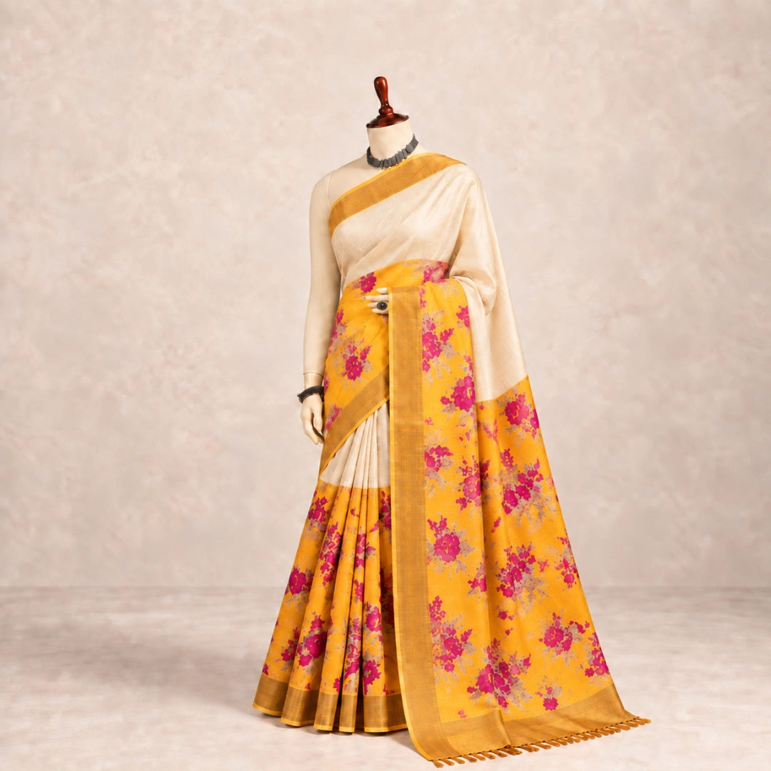 Sunlit Floral Tussar Silk Saree