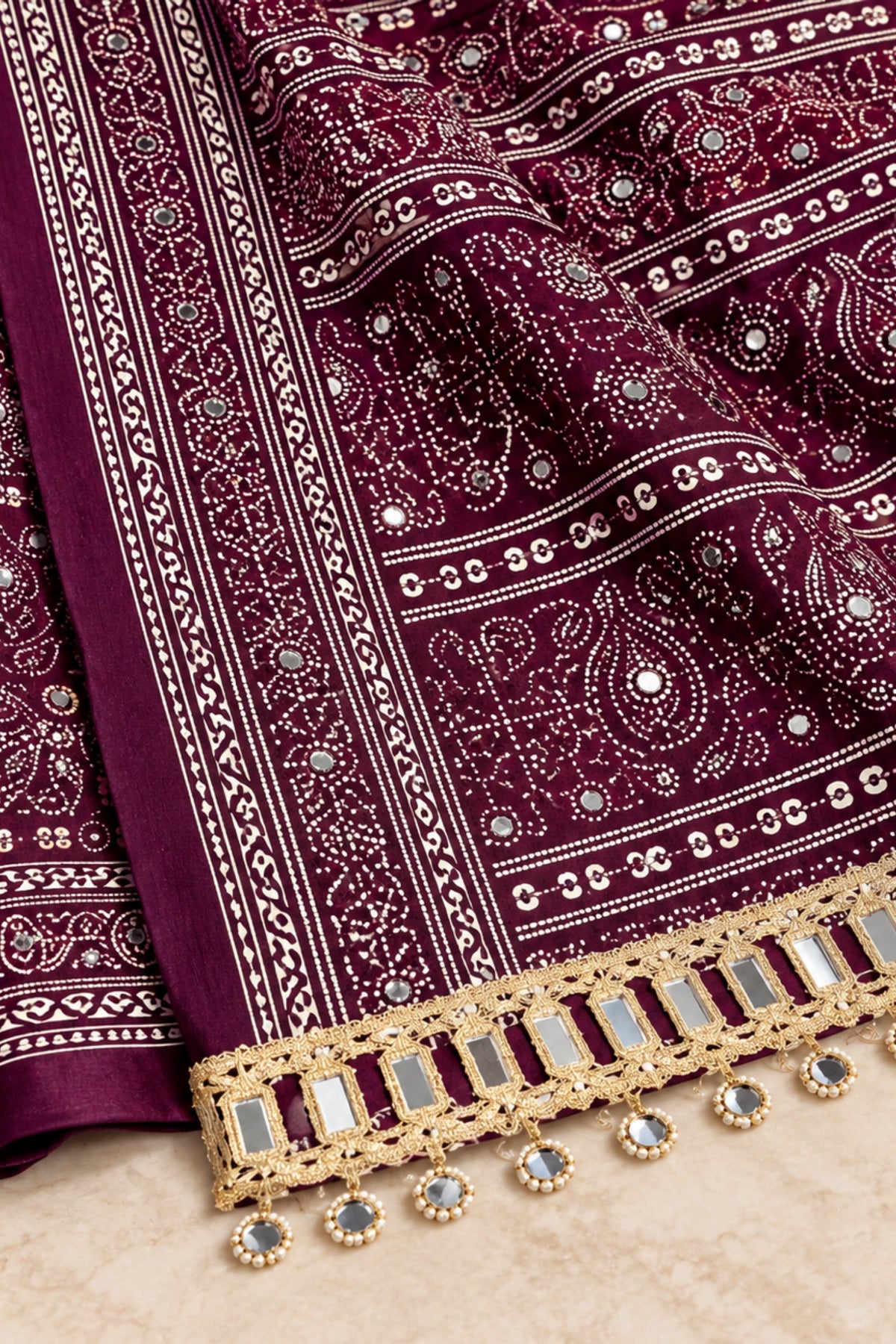 Wine Pure Ajrakh Silk Saree
