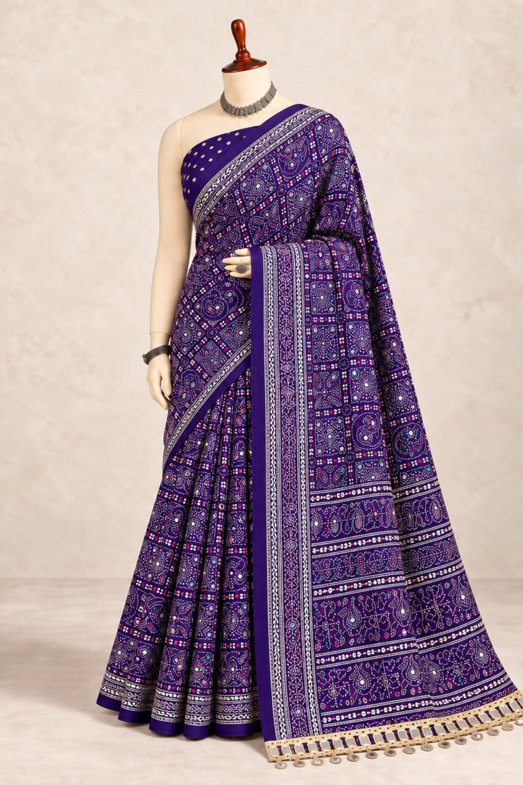Purple Pure Ajrakh Silk Saree