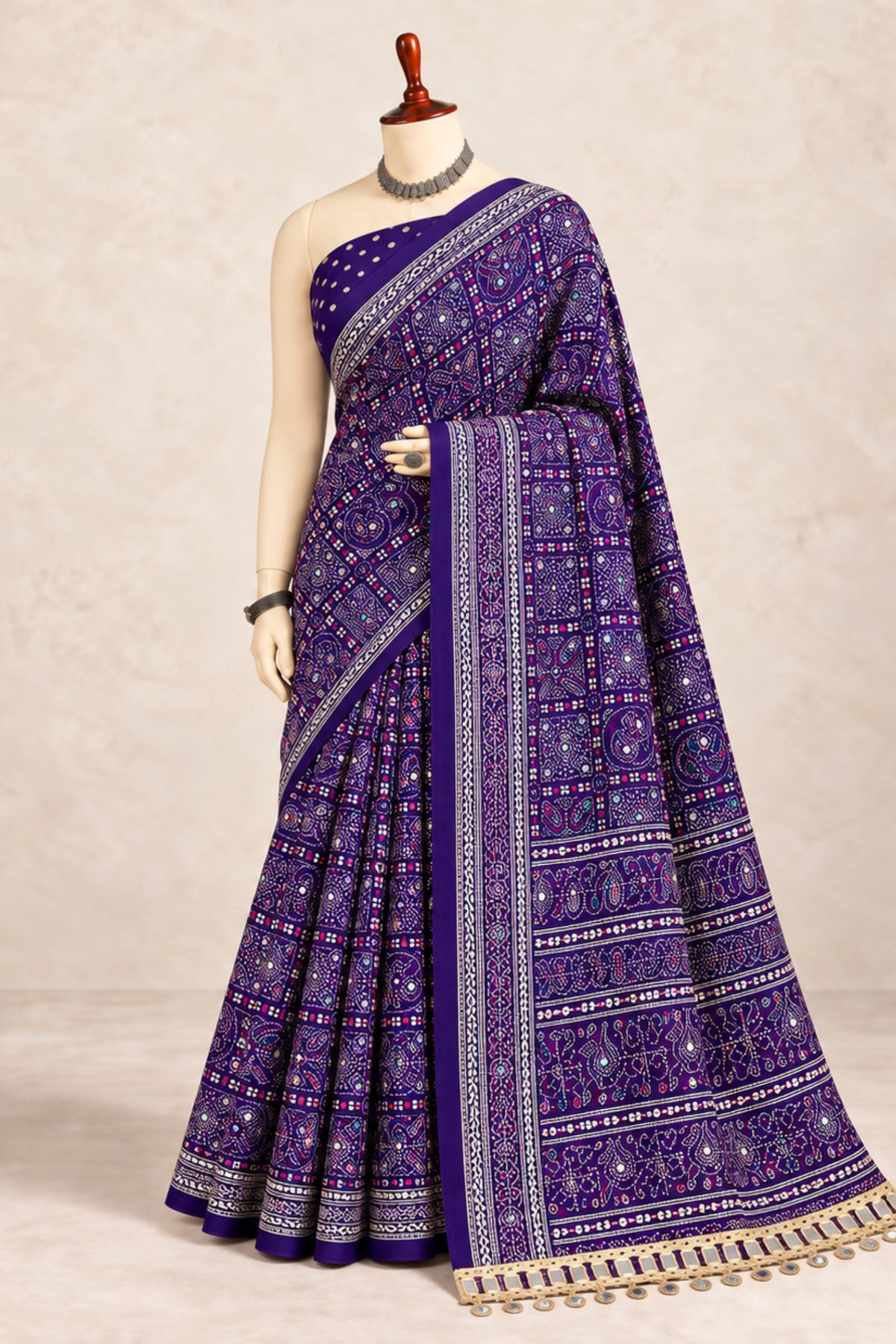 Purple Pure Ajrakh Silk Saree
