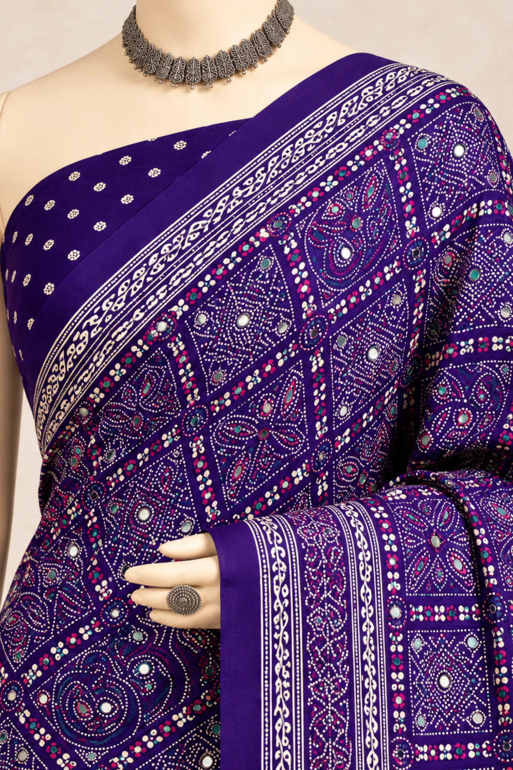 Purple Pure Ajrakh Silk Saree