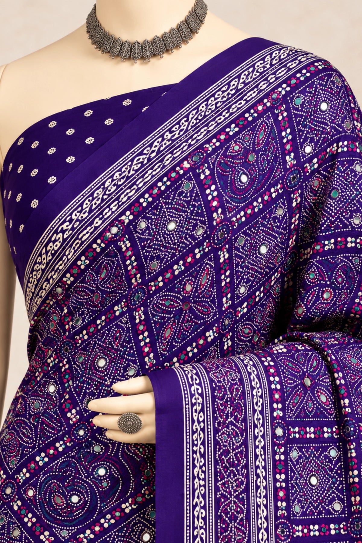 Purple Pure Ajrakh Silk Saree
