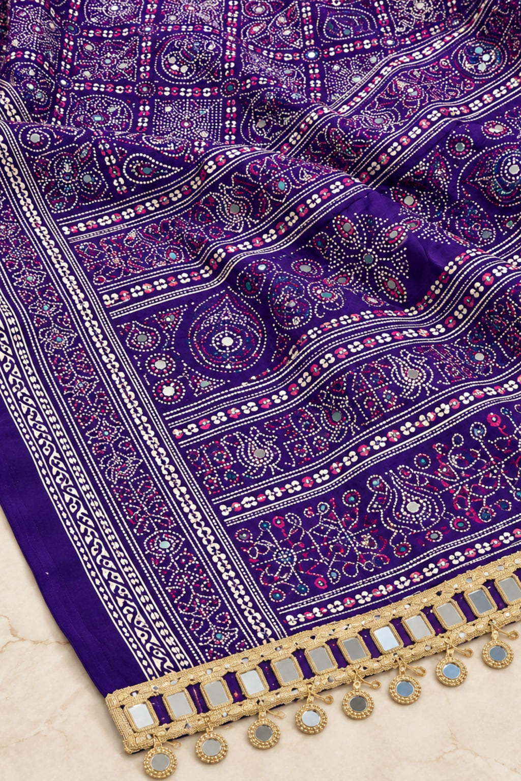 Purple Pure Ajrakh Silk Saree