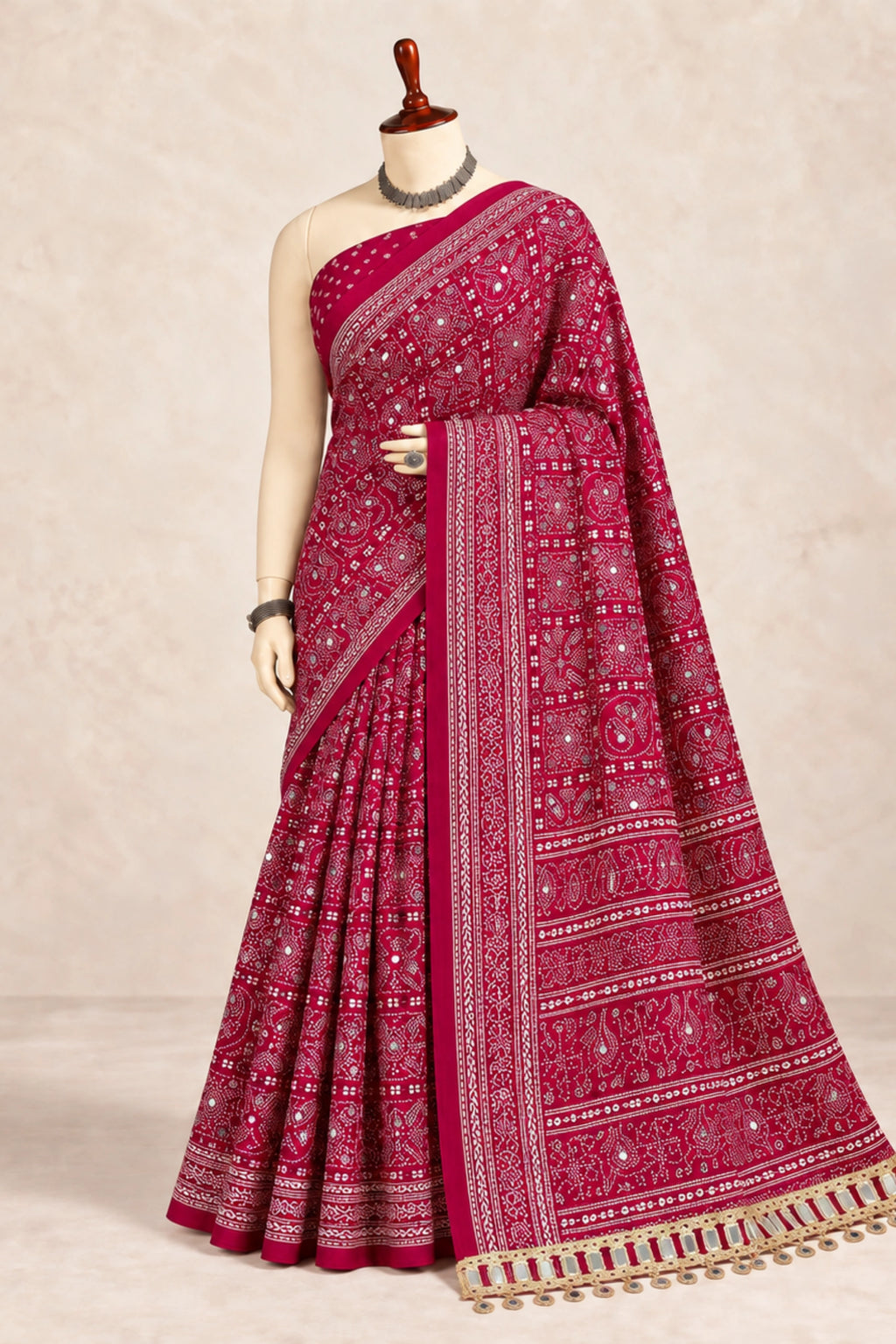 Rani Pink Pure Ajrakh Silk Saree