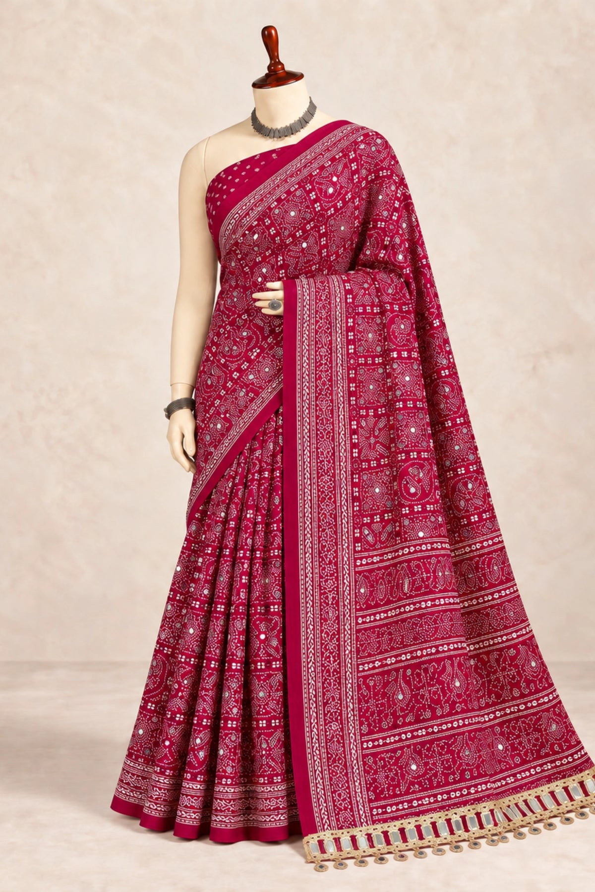 Rani Pink Pure Ajrakh Silk Saree